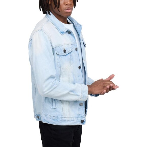 Mens Bleach Wash Denim Jacket Washed Ripped Distressed Stretch Casual Trucker - Picture 3 of 9